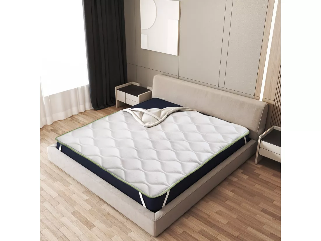 The White Stone Topper Rafraîchissant Simple avec Élastiques | Correcteur de Matelas 170 x 190 | Technologie Cooler et Propriétés Orthopédiques | Hauteur 4 cm