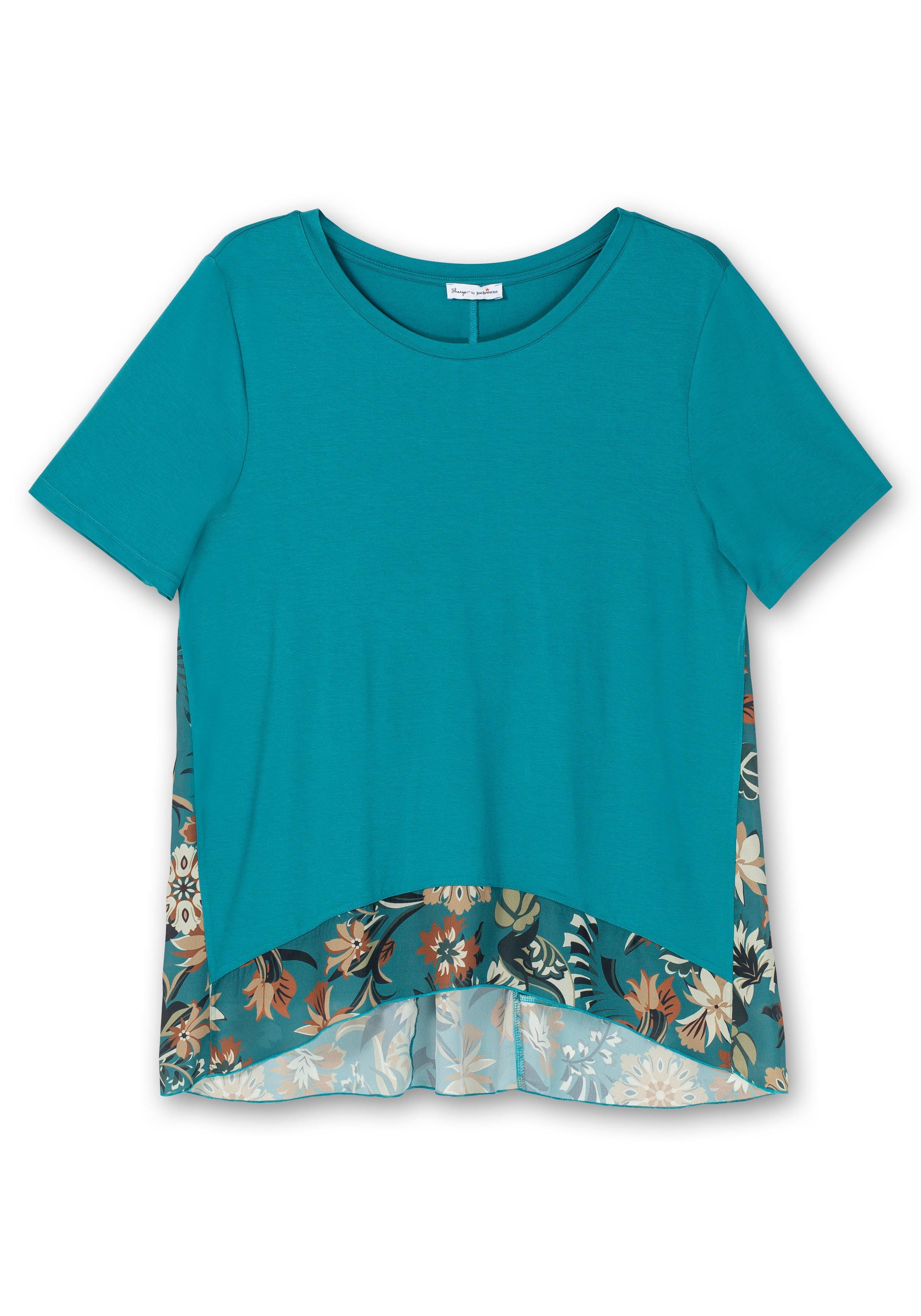 Longshirt mit floral bedruckten Crêpe- Einsätzen