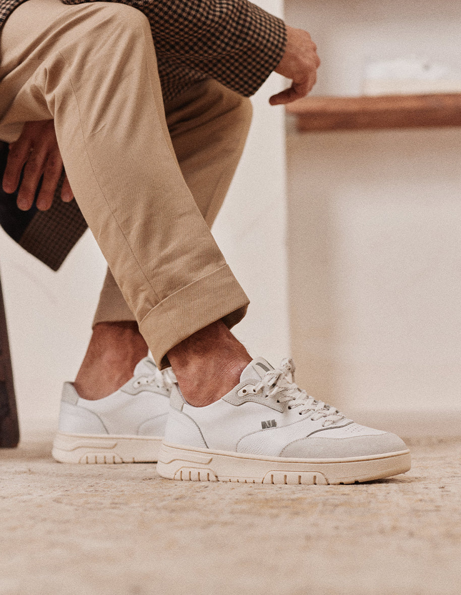 Baskets basses Albert - Cuir et suède blanc gris