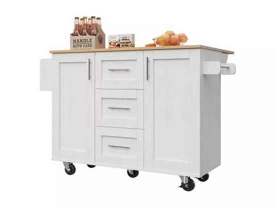 Chariot de service cuisine cloisons amovibles roulettes plan de travail buffet chariot plateau bois porte-serviettes blanc