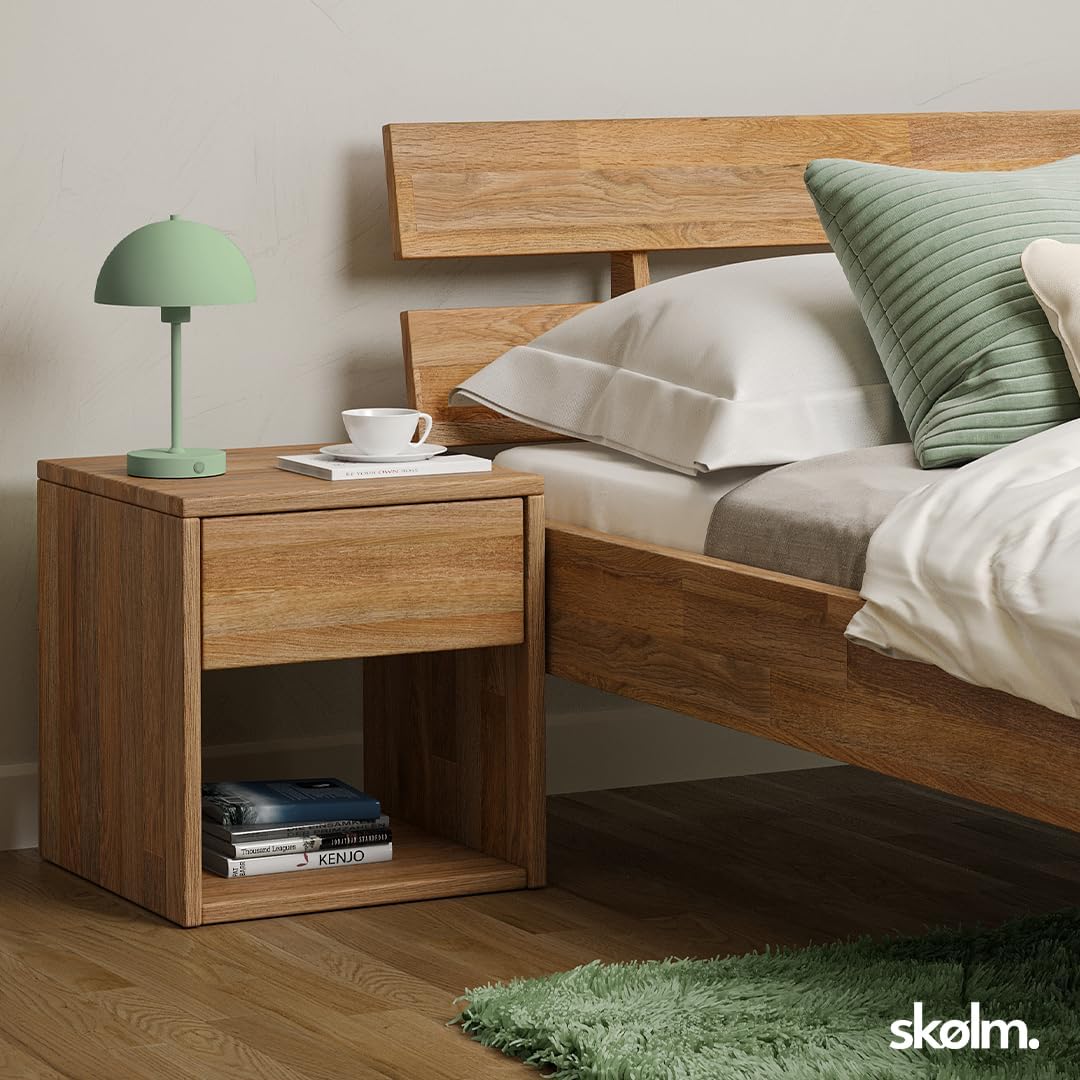 skølm Floki Nachttisch mit Schubladen – Nachtschrank aus Eiche Massivholz geölt – Nachttischschrank Natur – Bedside Table Schlafzimmer – Nachtkommode 40 x 40 x 40 cm