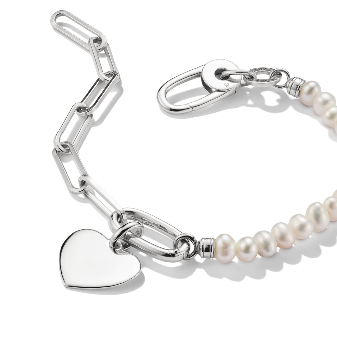 Thomas Sabo Connect Charm-Armband Paperclip und Perlen mit einem Connect Link Silber