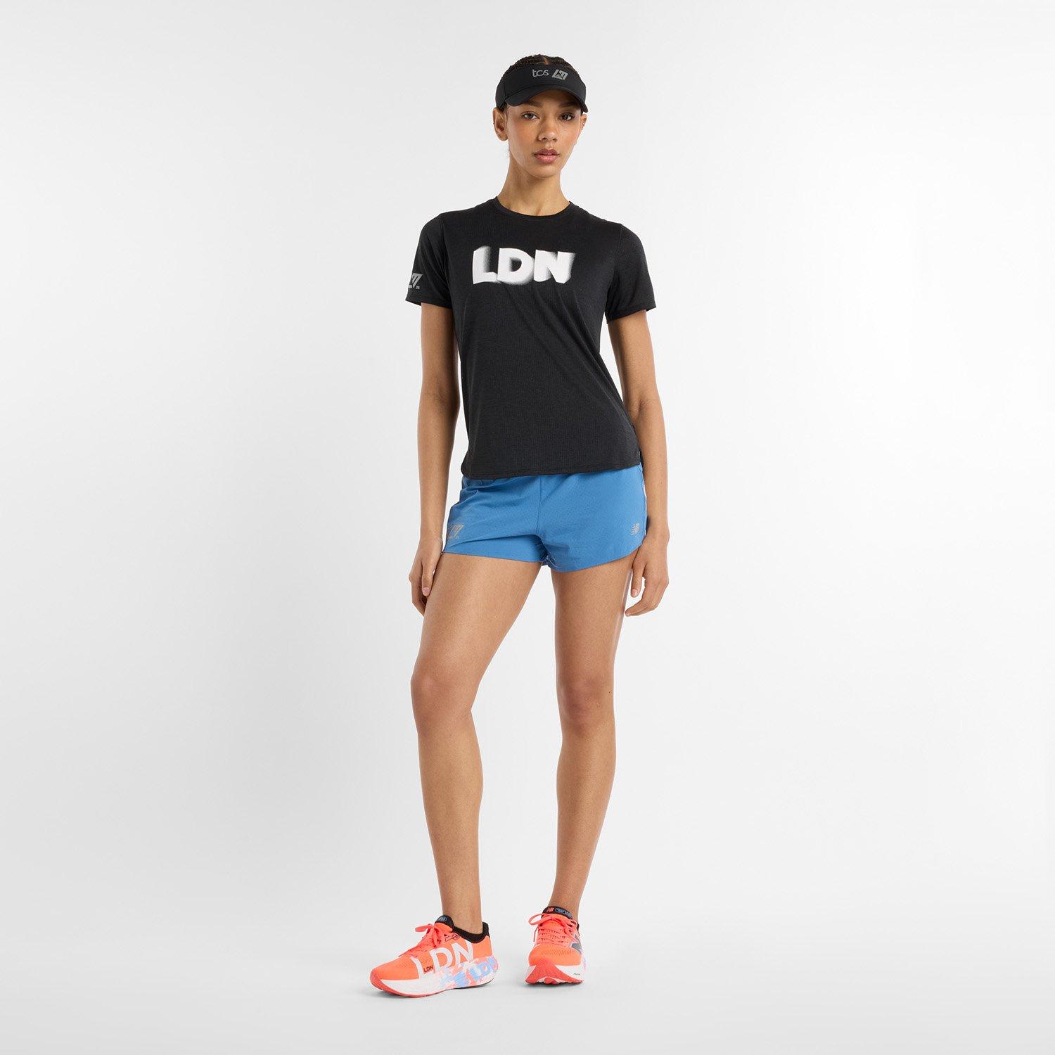 New Balance Athletics Tee Bkh Blk Heat Larg Running Top Womens