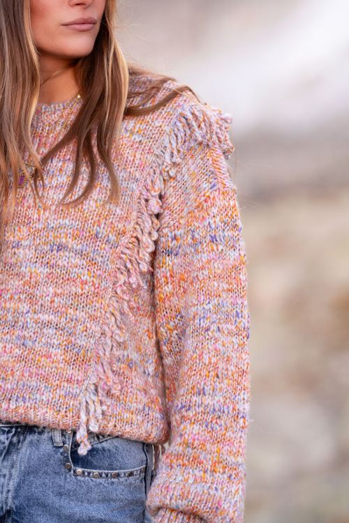 Oranje spacedye oversized trui met franjes