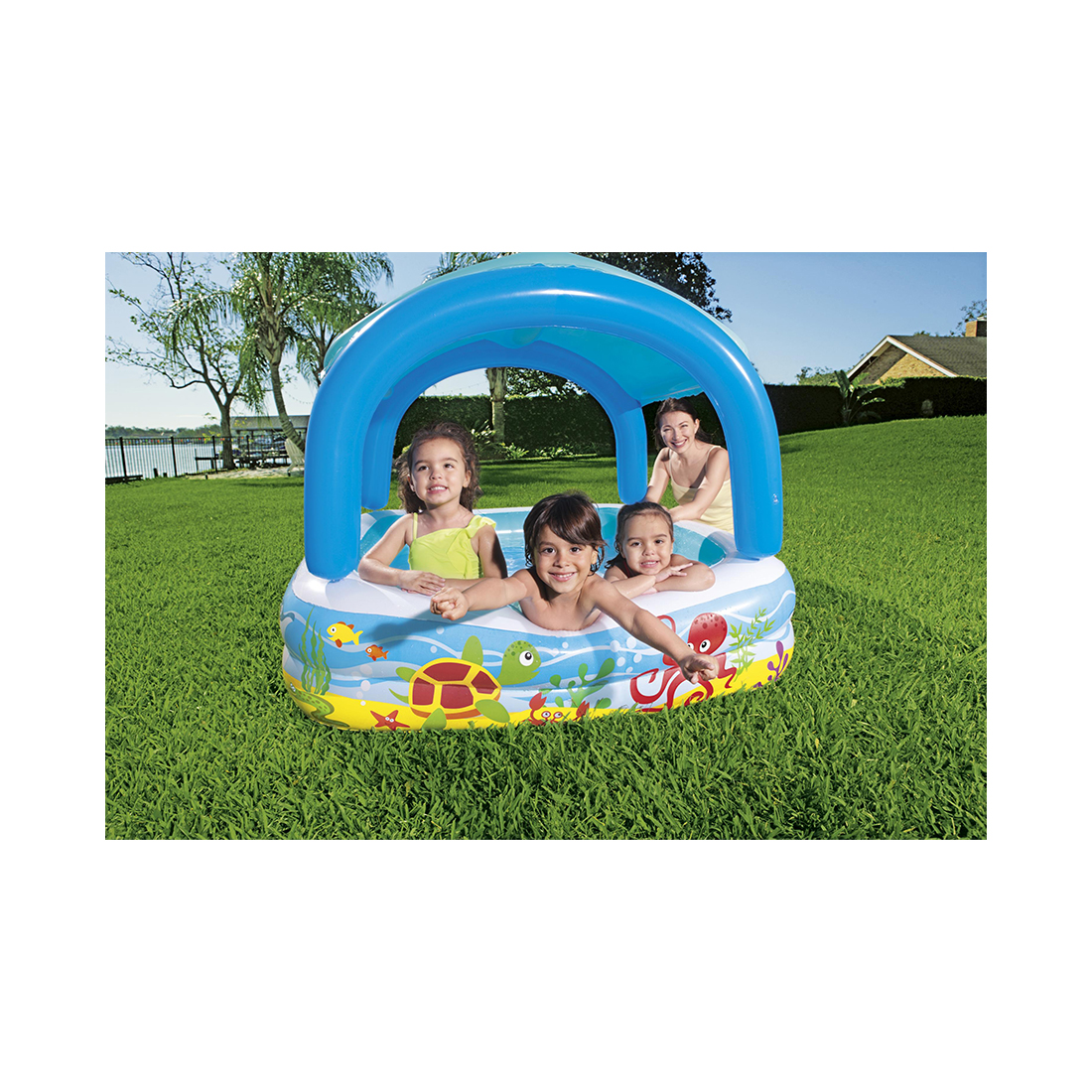 Bestway Planschbecken Beach Buddy mit Sonnenschutzdach 140 x 140 x 114 cm