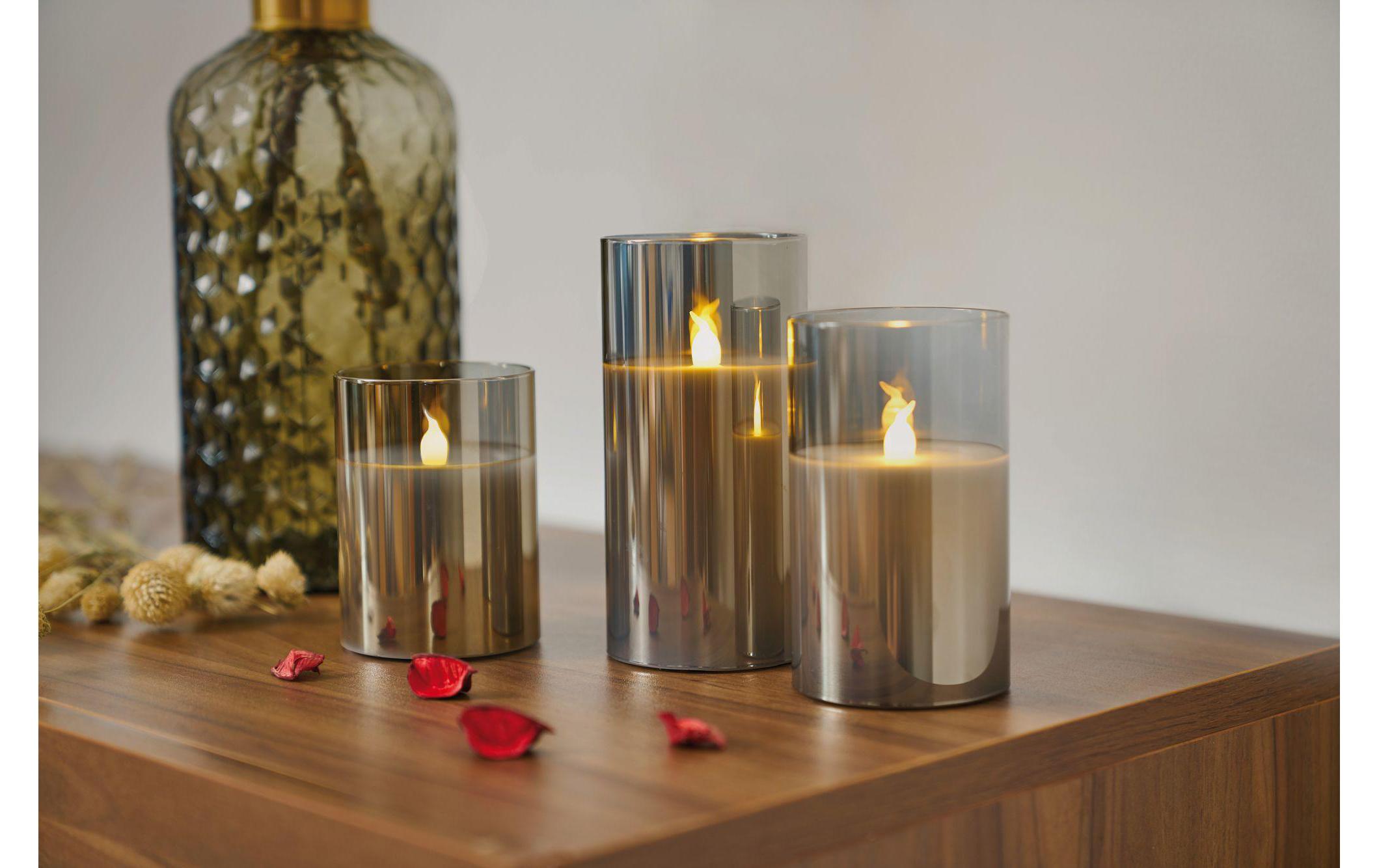 LED-Kerzen Set Classy Smokey, Ø7.5cm, Anthrazit/Weiss, 3 StkLED-Wachskerze, 3er Set