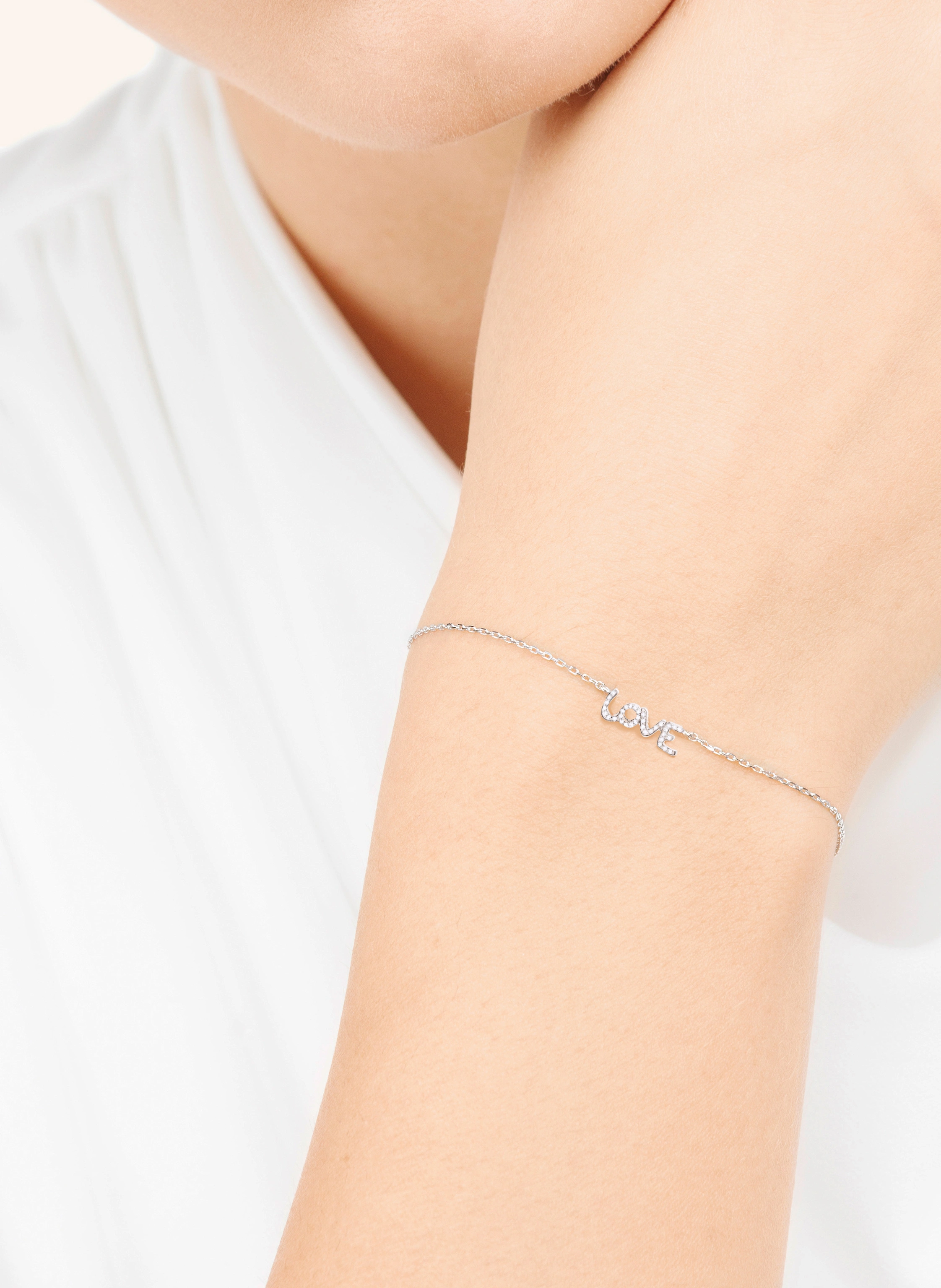Leaf Armband TINY LOVE aus 14 Karat Weißgold mit Diamanten