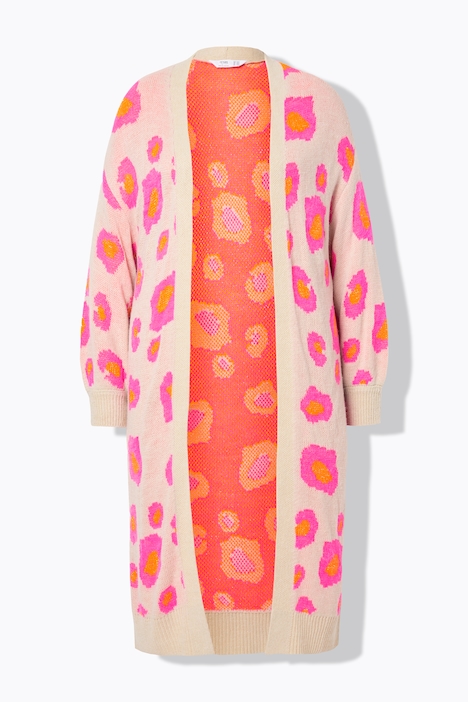Long-Strickjacke, Color Animalmuster, offene Form