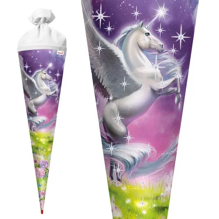 Roth Motiv-Schultüte, Magic Pegasus, 70cm, rund, Rot(h)-Spitze, Filzverschluss, Glitter