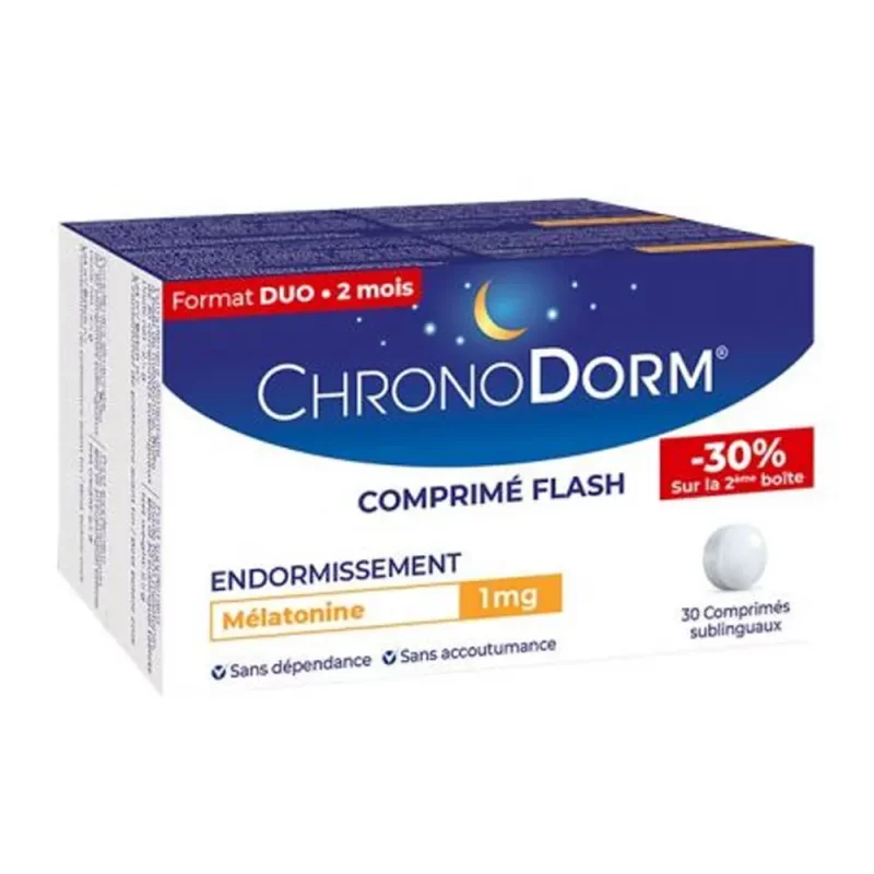 CHRONODORM Mélatonine 1 mg Duo - Boîtes de 30 comprimés sublinguaux x 2