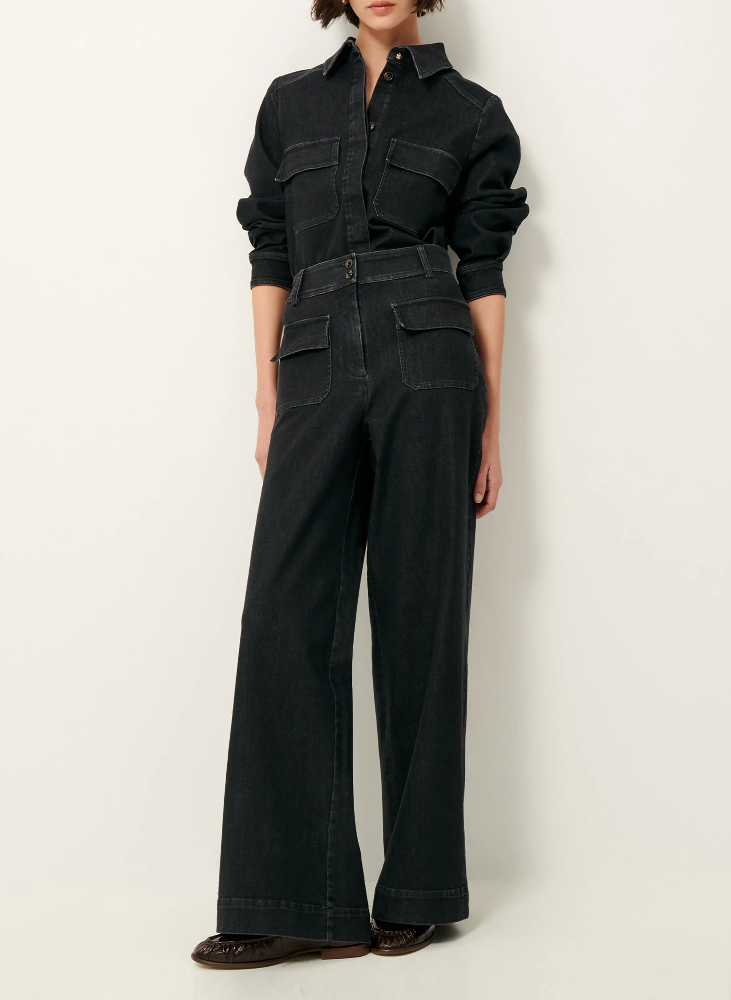 GUGGEN - Veste courte droite en denim de coton léger | Noir