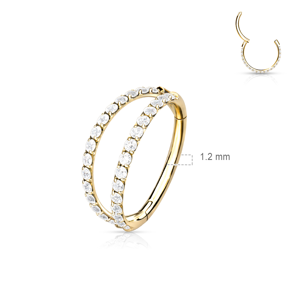 (8mm) Tragus / Helix / Conch G23 Titan Ohr Piercing Klickverschluss Doppelter Strass Ring - Silber