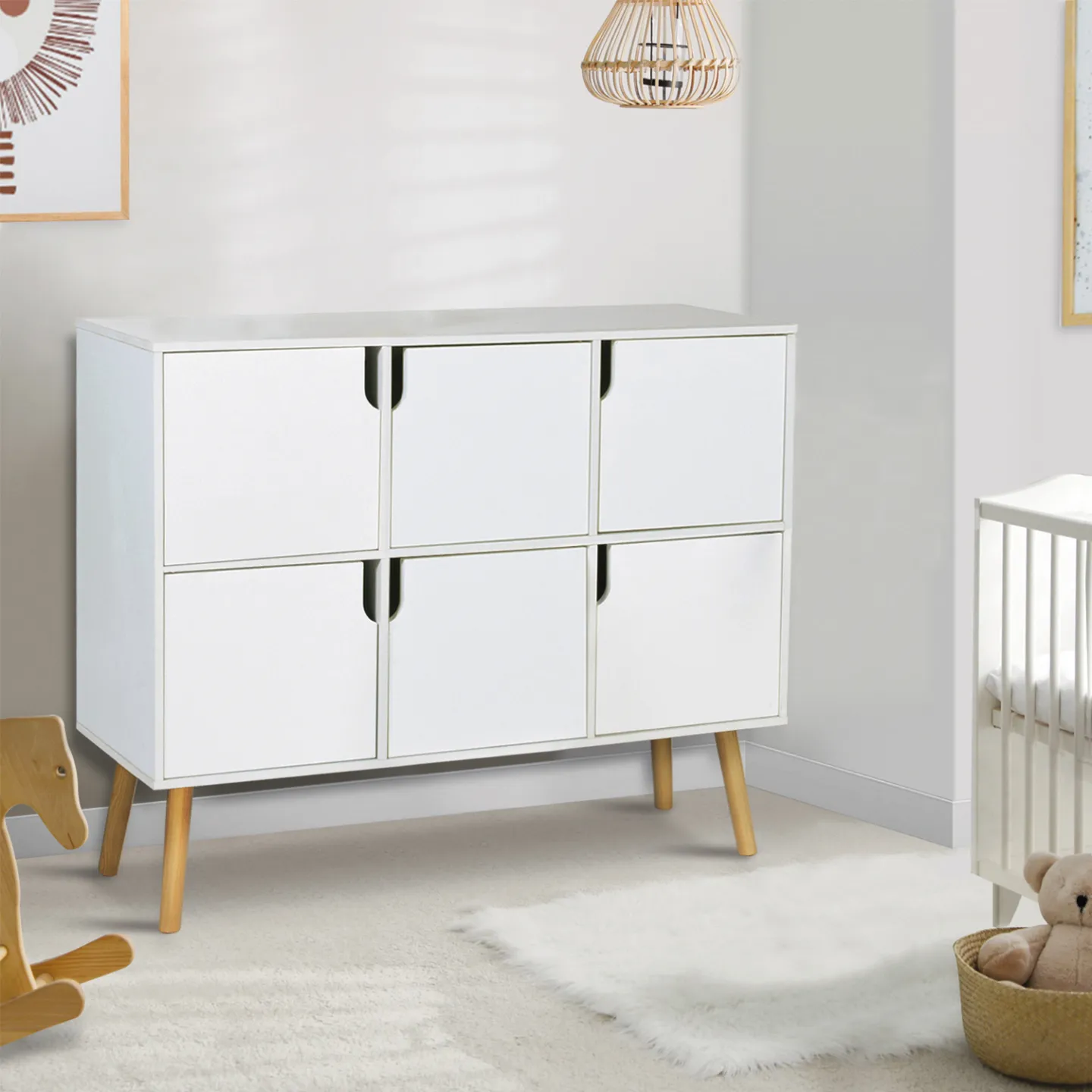Meuble de rangement cube enfant EMMIE avec 6 cases en bois blanc