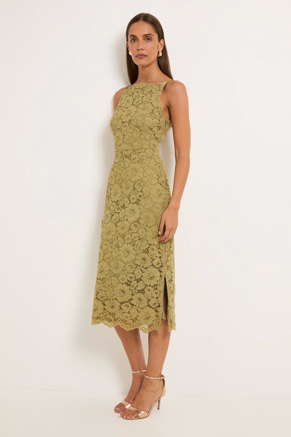 Wallis Robe Crayon En Dentelle Avec Bretelles En Satin