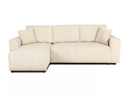 Canapé d'angle réversible convertible 4 places en velours côtelé beige - Théa