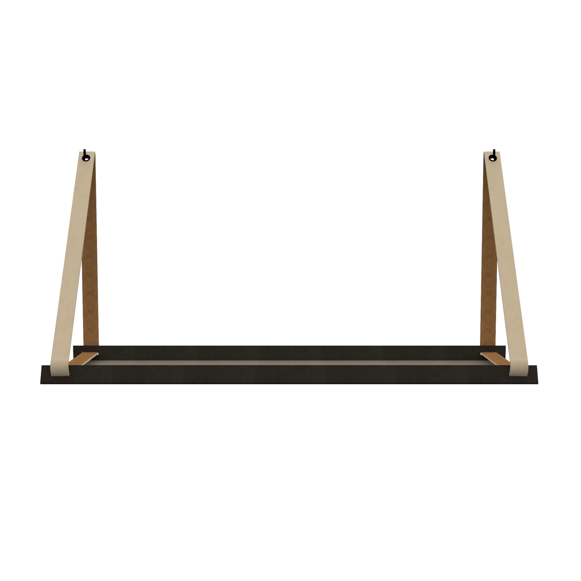 Stalen wandplank 98x20cm - incl. leren plankdragers Stalen wandplank met leren plankdragers - Creme