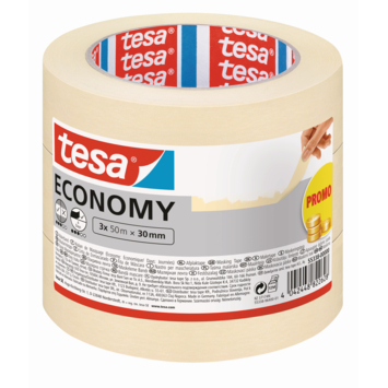 Tesa afplaktape universeel 50m x 30mm beige 3 stuks