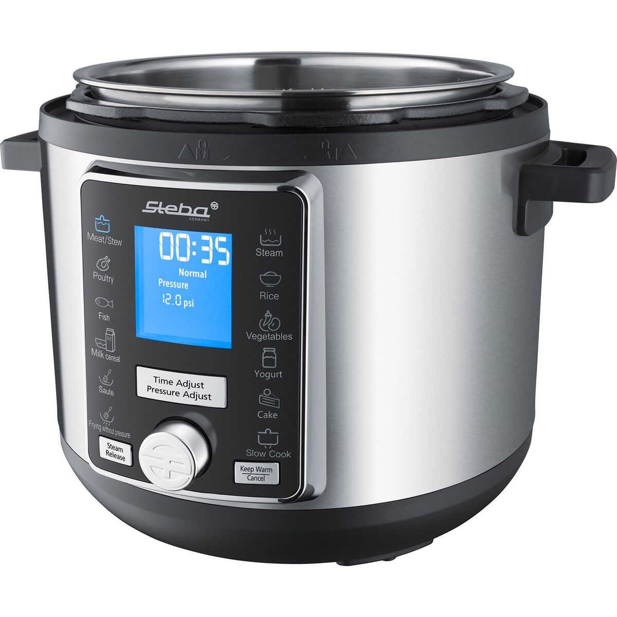 Trykkoker med timer, 6 L, stål