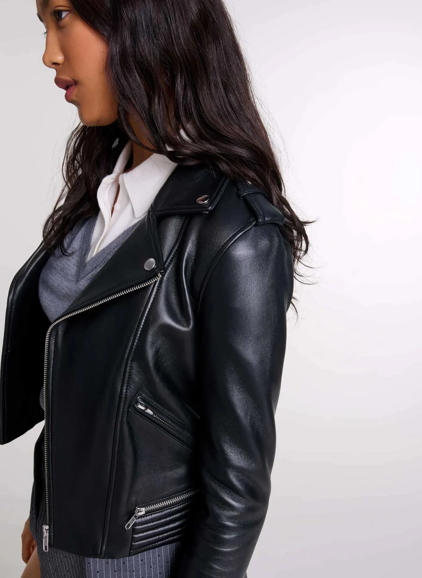 Blouson court en cuir | Noir