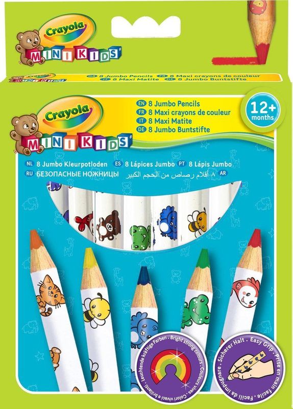 Crayola - Mini Kids - Potlood - 8 Dikke Kleurpotloden - Stevige Zeshoekige Vorm