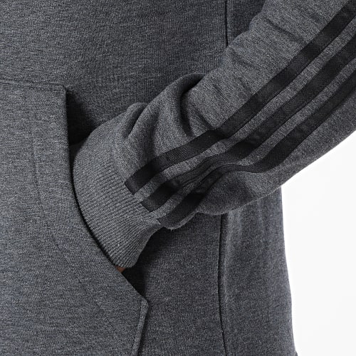 Sweat Capuche A Bandes 3 Stripes GK9082 Gris Anthracite Chiné