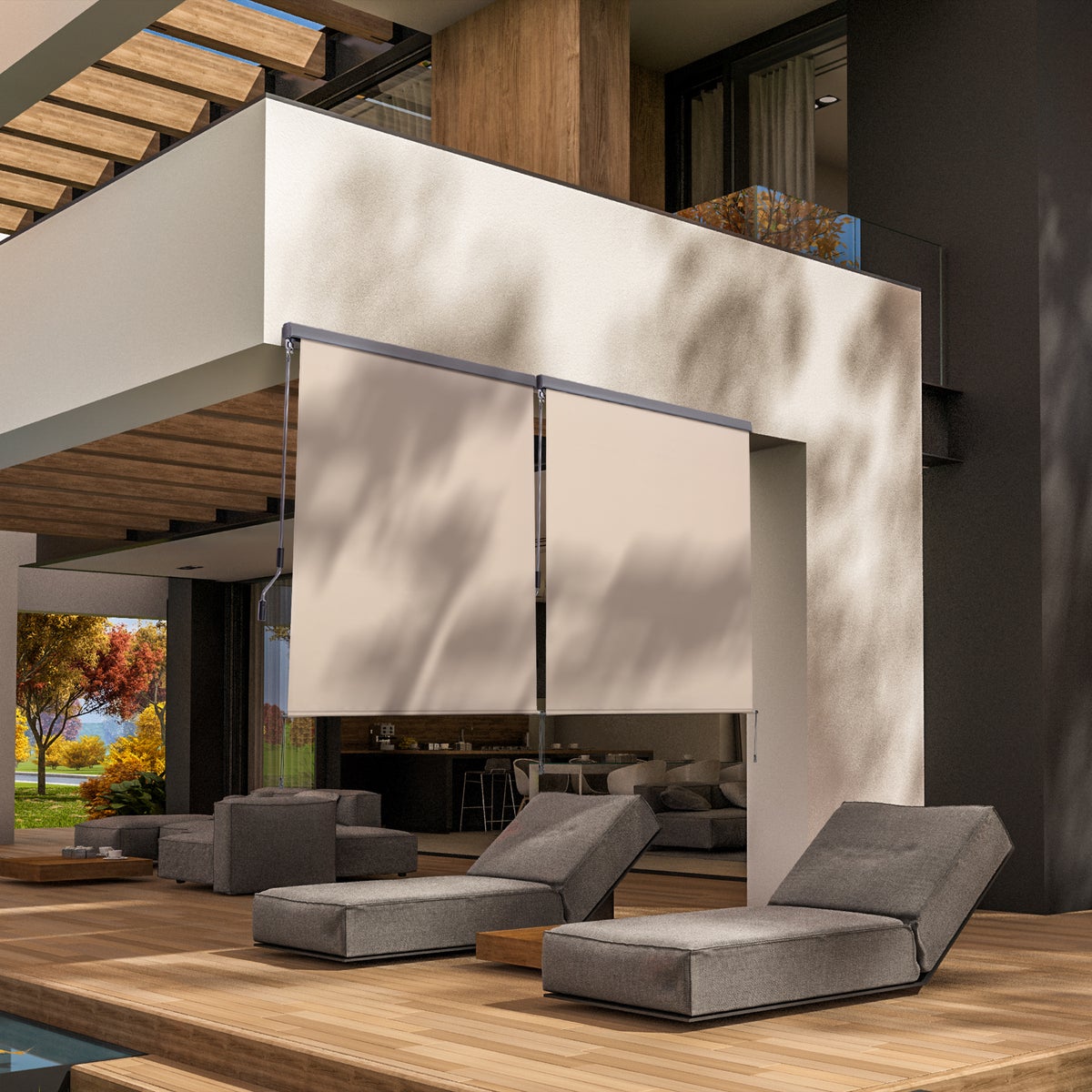 Outsunny verticale zonwering, verticale zonwering met handzwengel, 250 x 160 cm, polyester doek + aluminium, crèmewit
