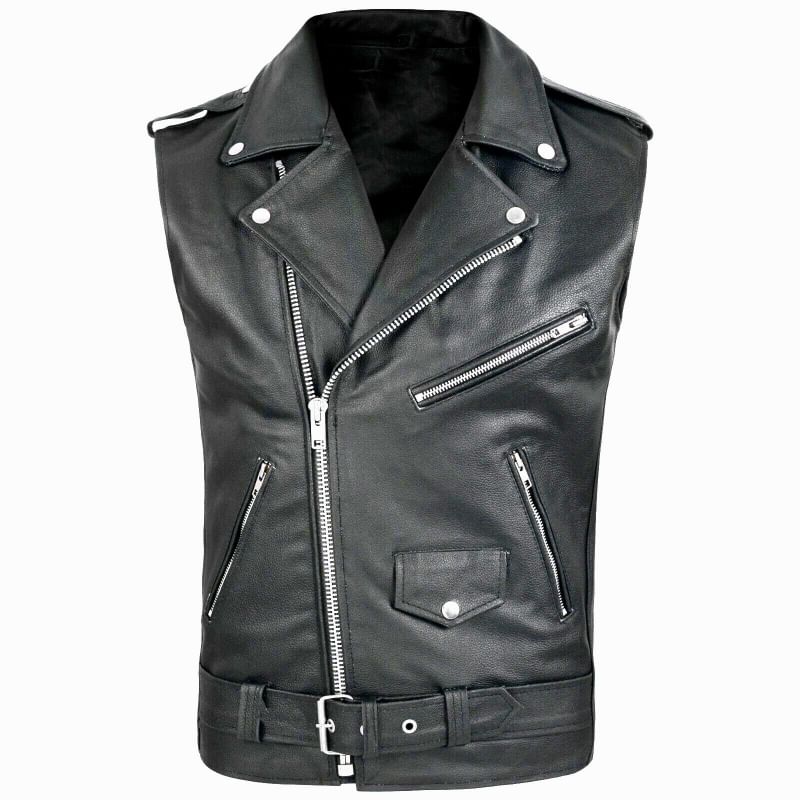 Bay Go Mall - Effen imitatieleren vest met rits en gesp