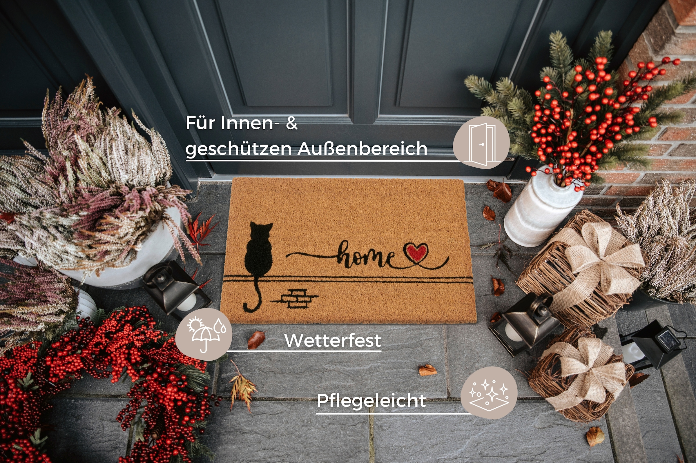 HANSE Home Fussmatte »Kokos Cat Home, Türmatte« rechteckig 15 mm Höhe Schmutzfangmatte, Rutschfest, Outdoor, Innen, Aussen, Kokosmatte, Flur