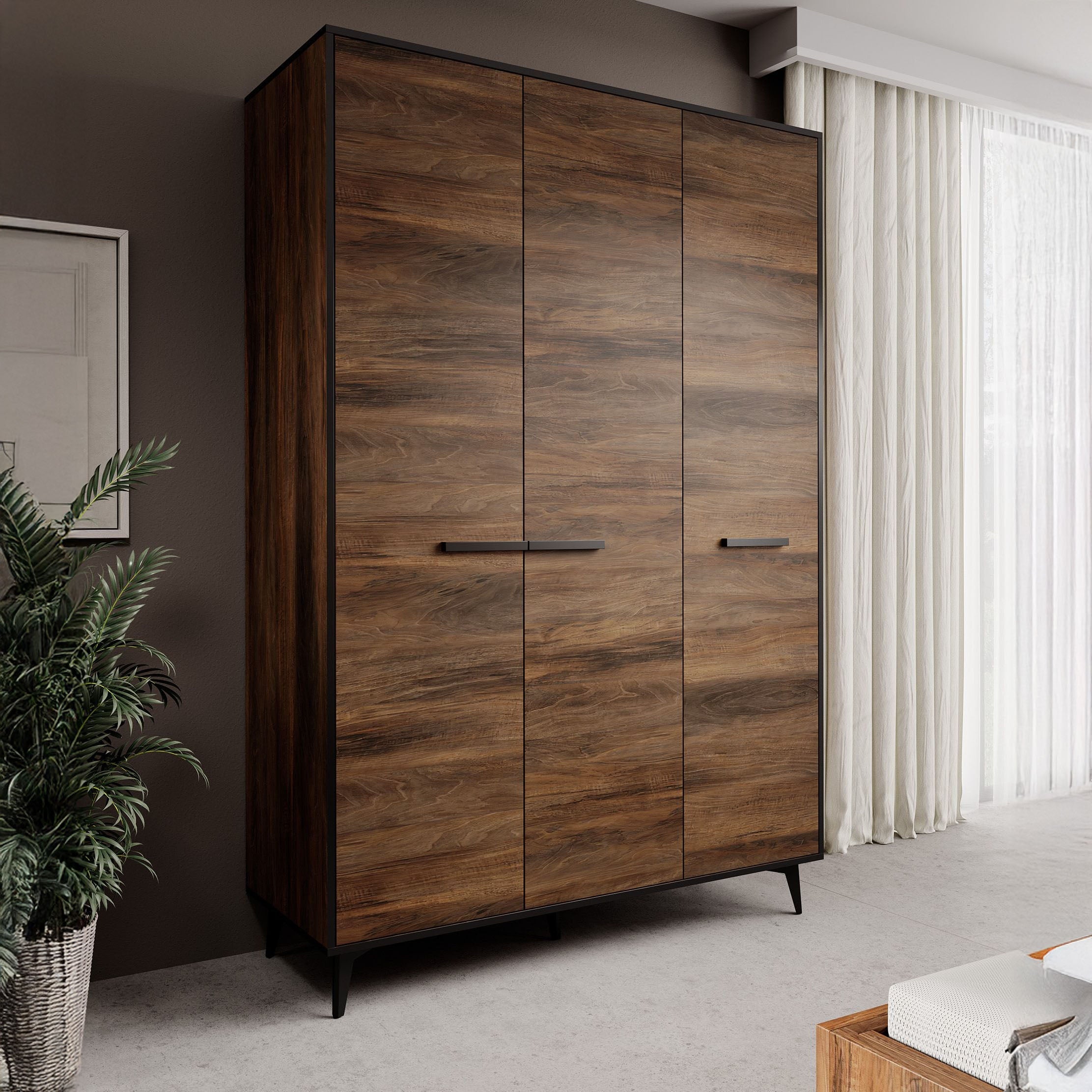 Meubella - Kledingkast Frey - Donker eiken - Zwart - 135 cm