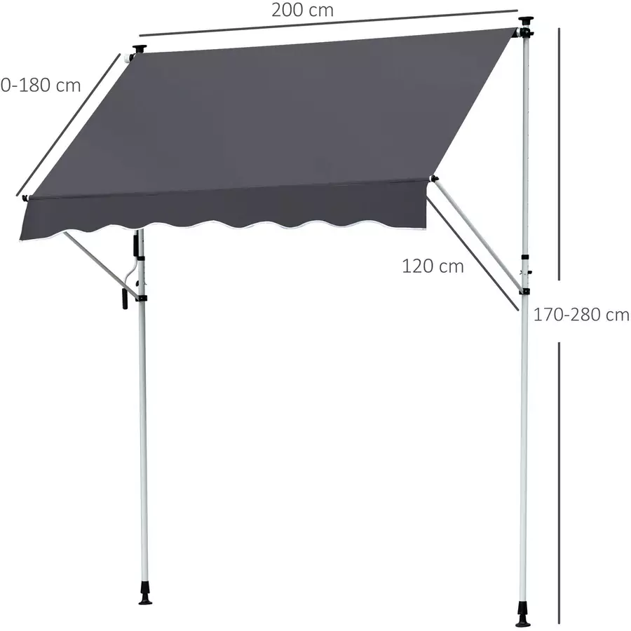 Outsunny Markise mit Handkurbel grau