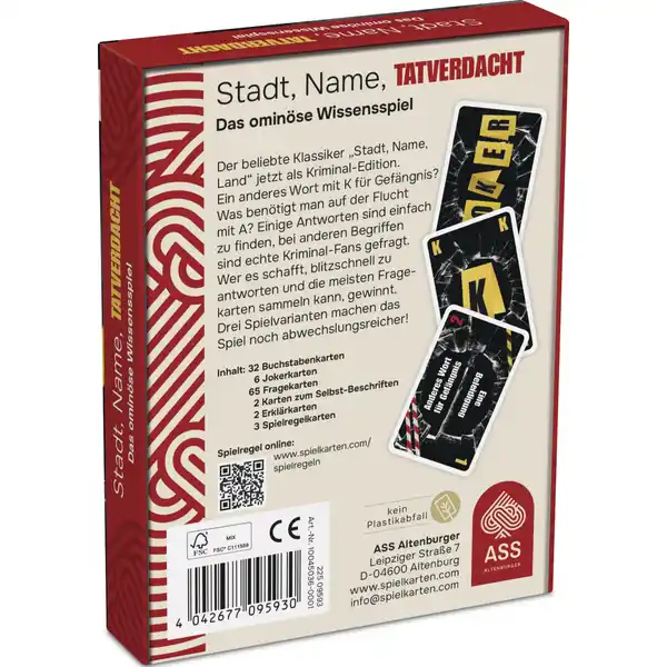 Stadt, Name, Tatverdacht Kartenspiel