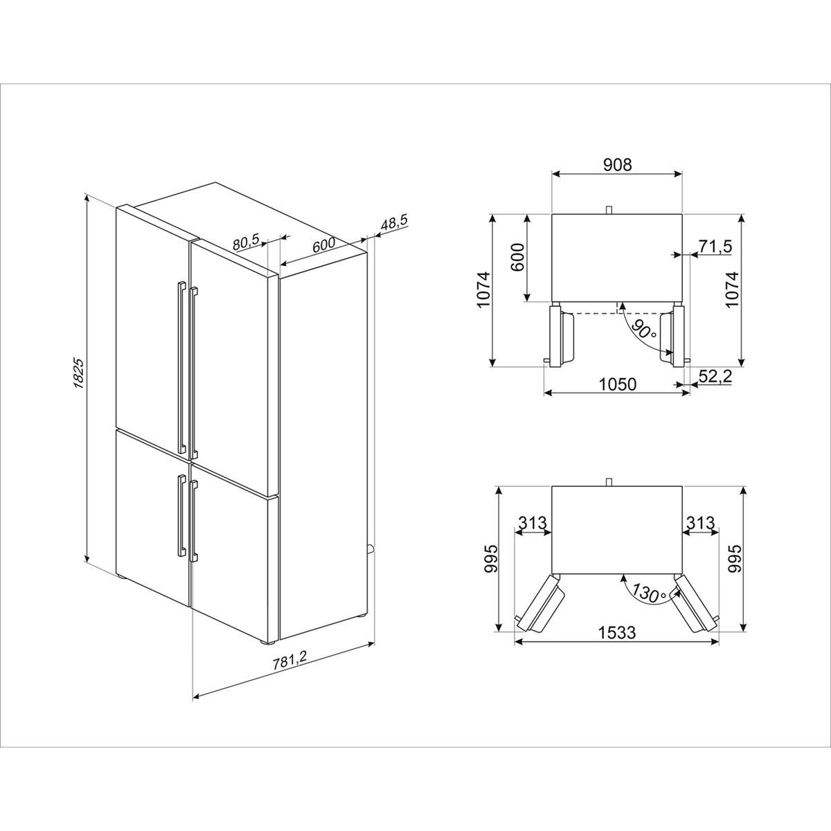 French Door kjøleskap/fryser 92 cm, rustfritt stål