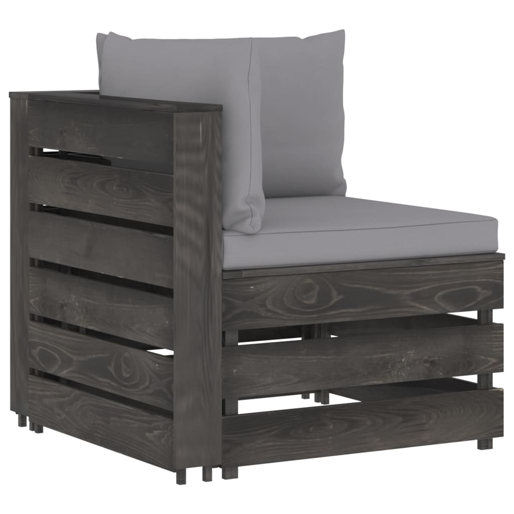 Salon de jardin meuble d'extérieur ensemble de mobilier 10 pièces avec coussins bois imprégné de gris