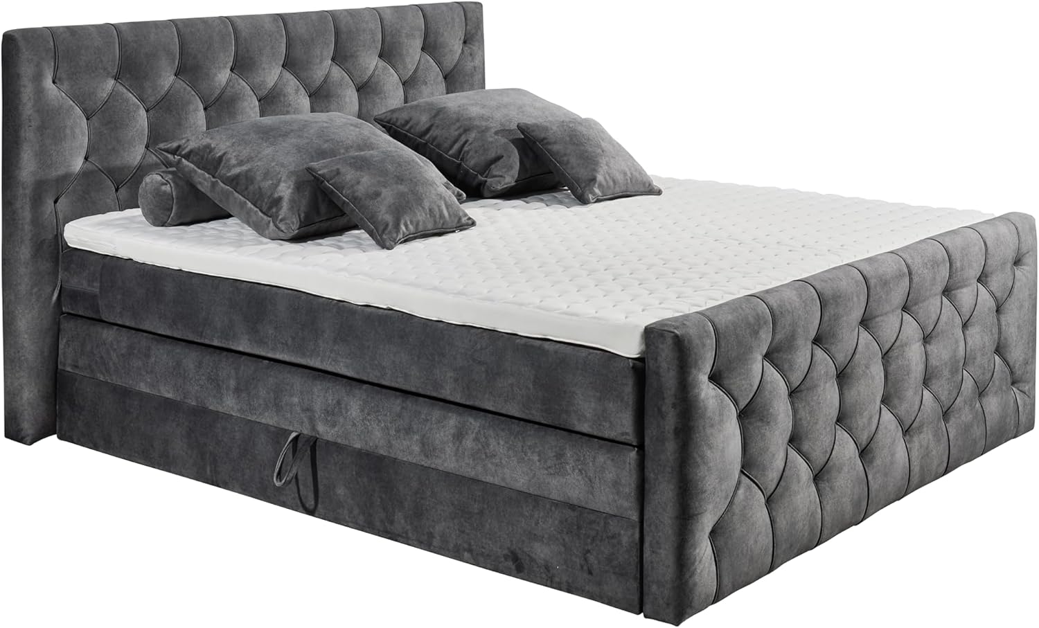 CASHFIELD 8 Boxspringbett mit Bettkasten 180x200, Anthrazit - Bequemes Doppelbett mit 7-Zonen-Federkern Matratze & Kaltschaum Topper mit Klimaband - 200 x 113 x 225 cm (B/H/T)