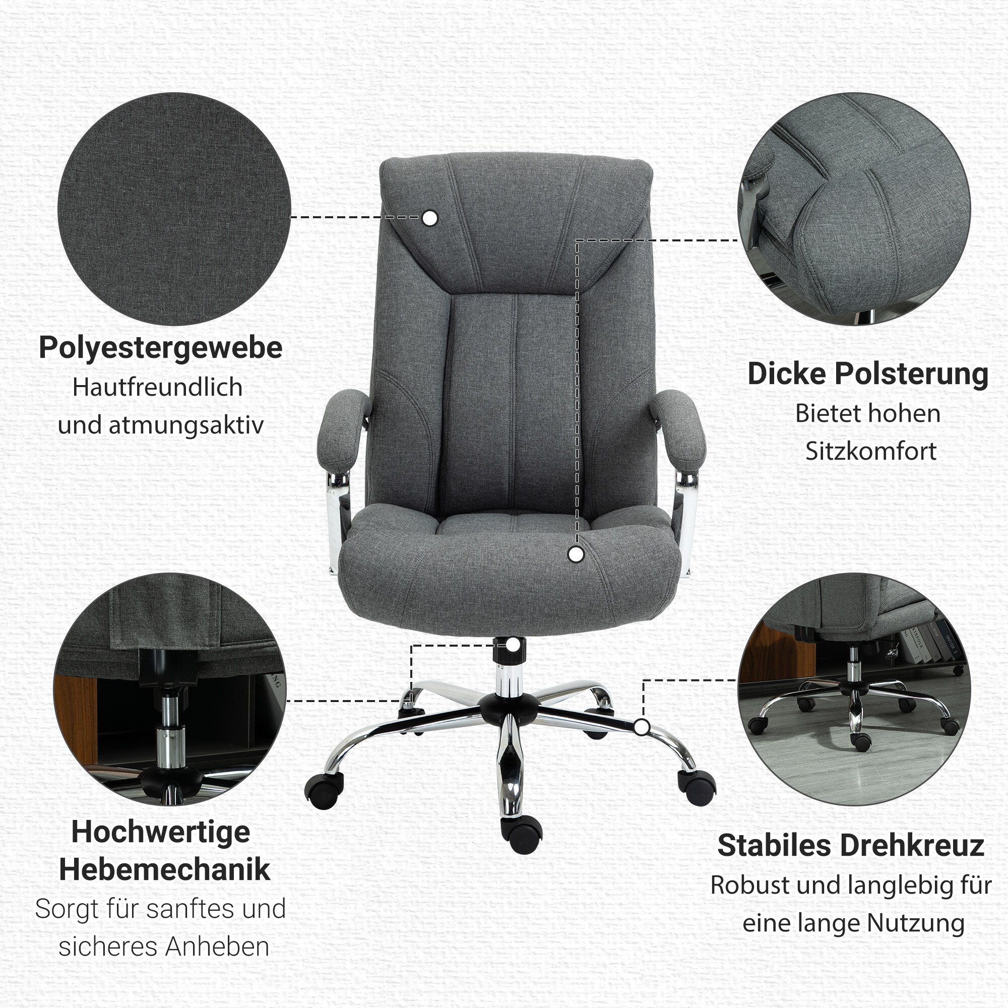 Vinsetto Bürostuhl Ergonomisches Design, Atmungsaktiver Polyester-Bezug 65 x 78 x 110-120 cm (BxTxH)