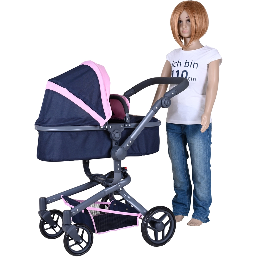 knorr toys® Puppenwagen Boonk - Navy pink bear blau