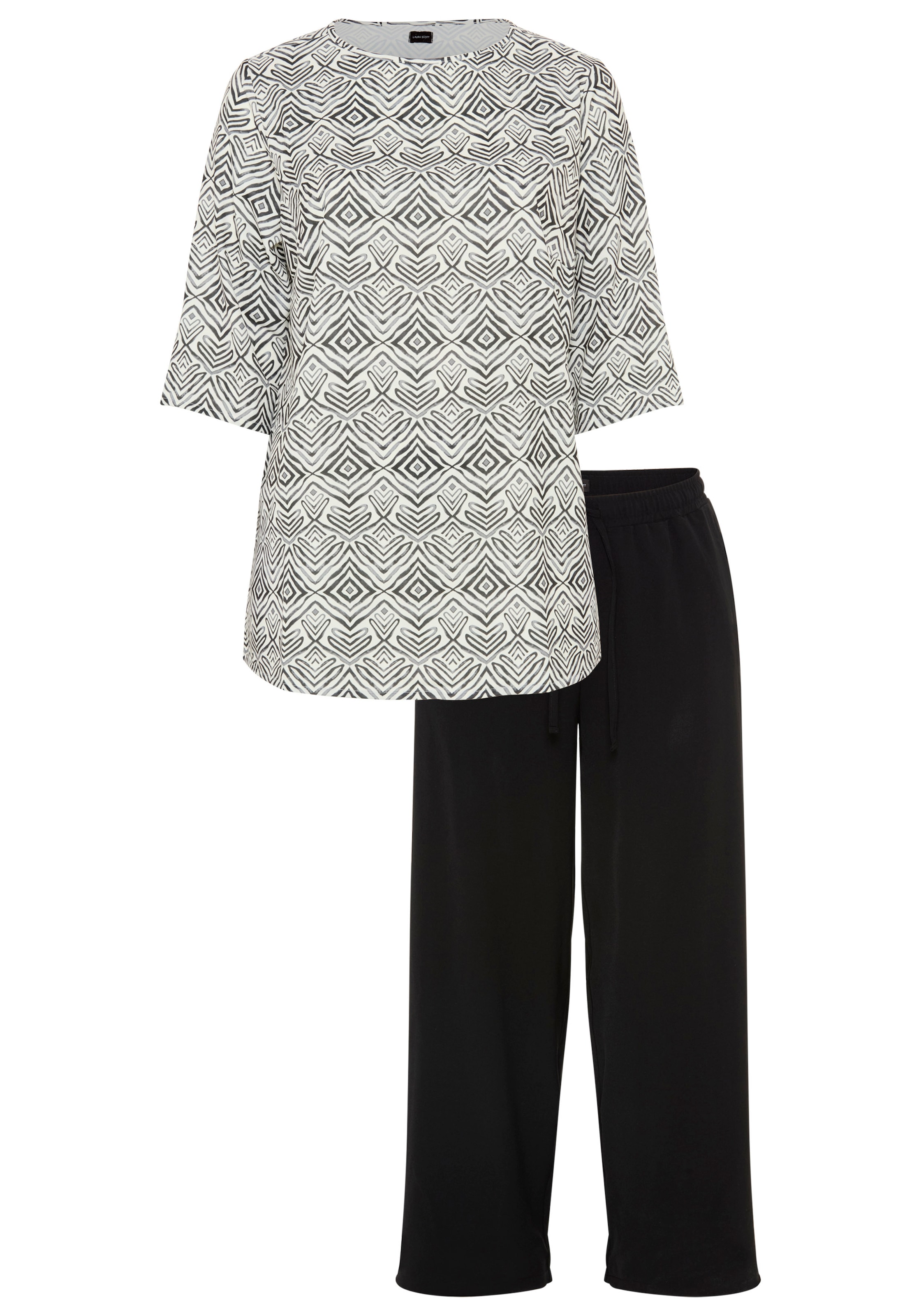 Laura Scott CURVE Anzug Set, Shirt + Hose,  figurumspielend für Frühling und Sommer, figurumspielend, mit 3/4-Ärmeln, bedruckt
