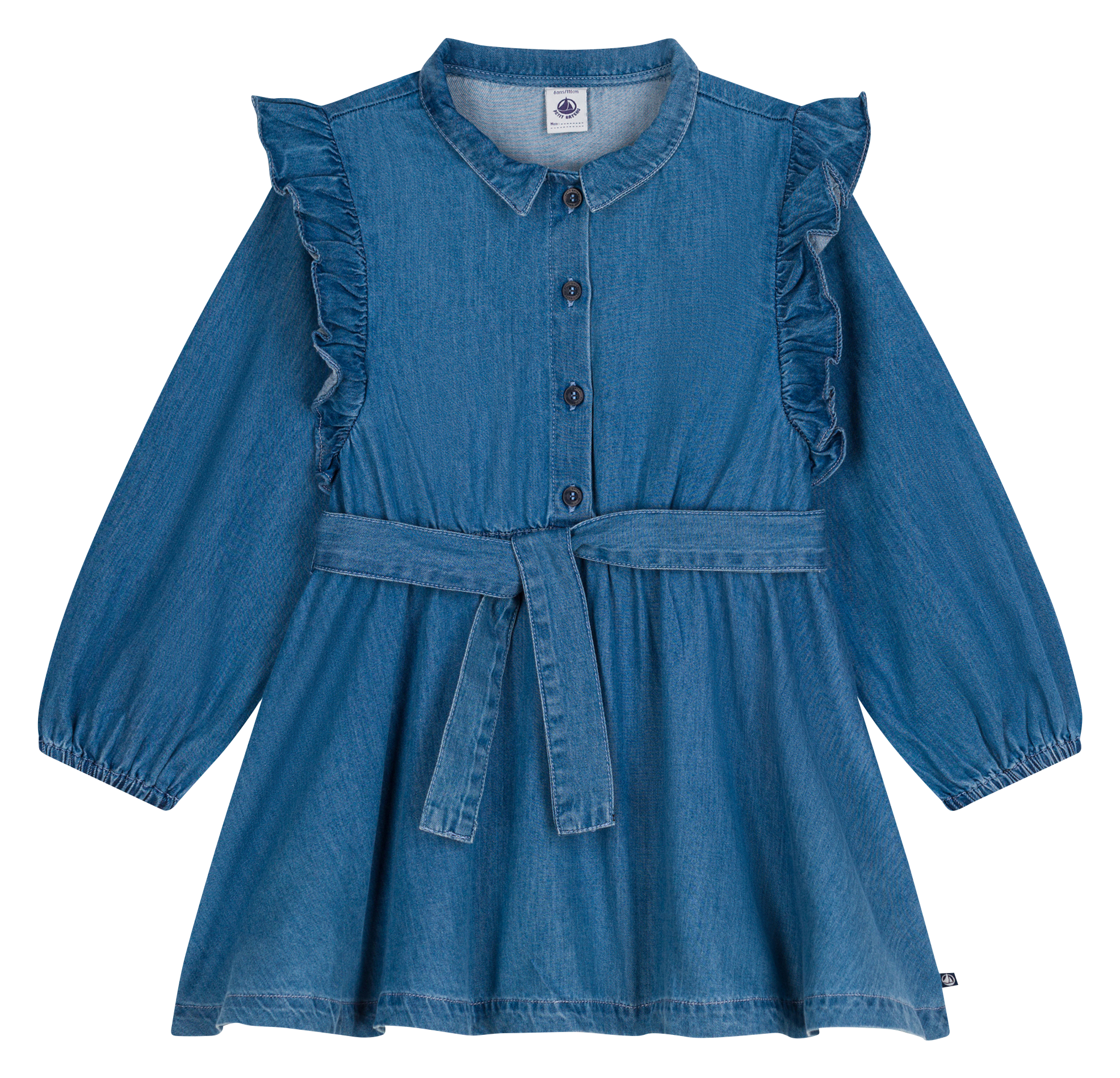 Robe courte col classique en coton | Bleu