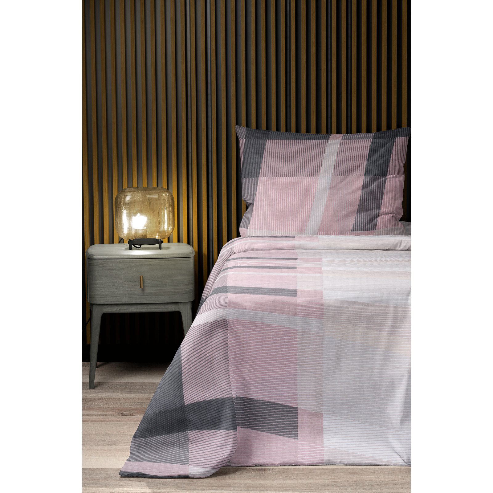 Bettwäsche Seersucker gestreift silber-rose 200x210 2x65x65 Bettanzug Fra
