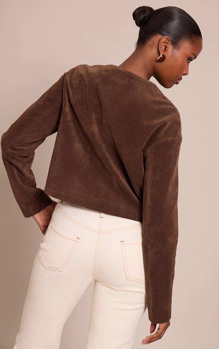 Chocolat Veste En Daim Col Rond Boutons Dorés