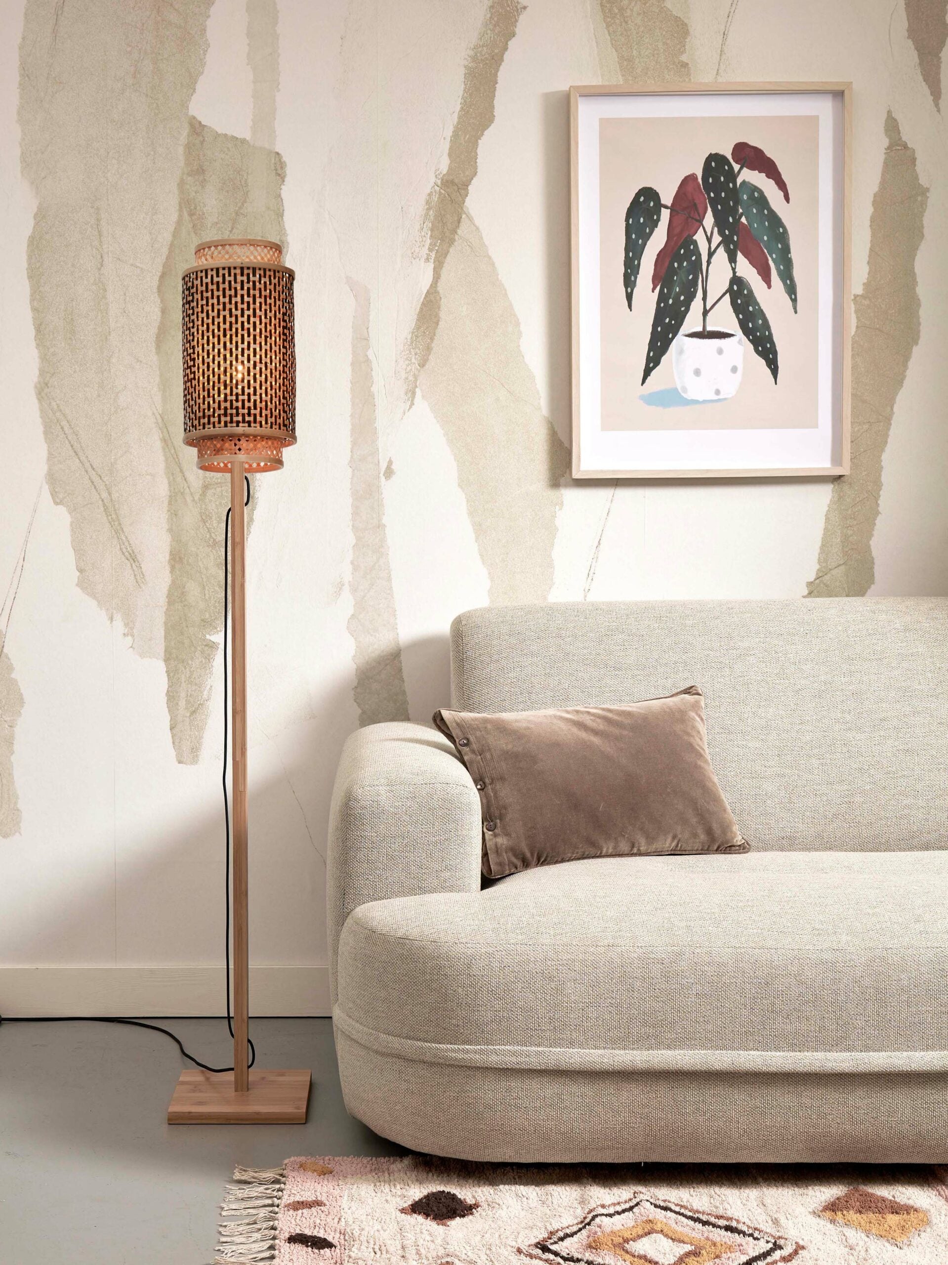 GOOD&MOJO Vloerlamp Bhutan - Bamboe|Zwart - 20x20x145cm