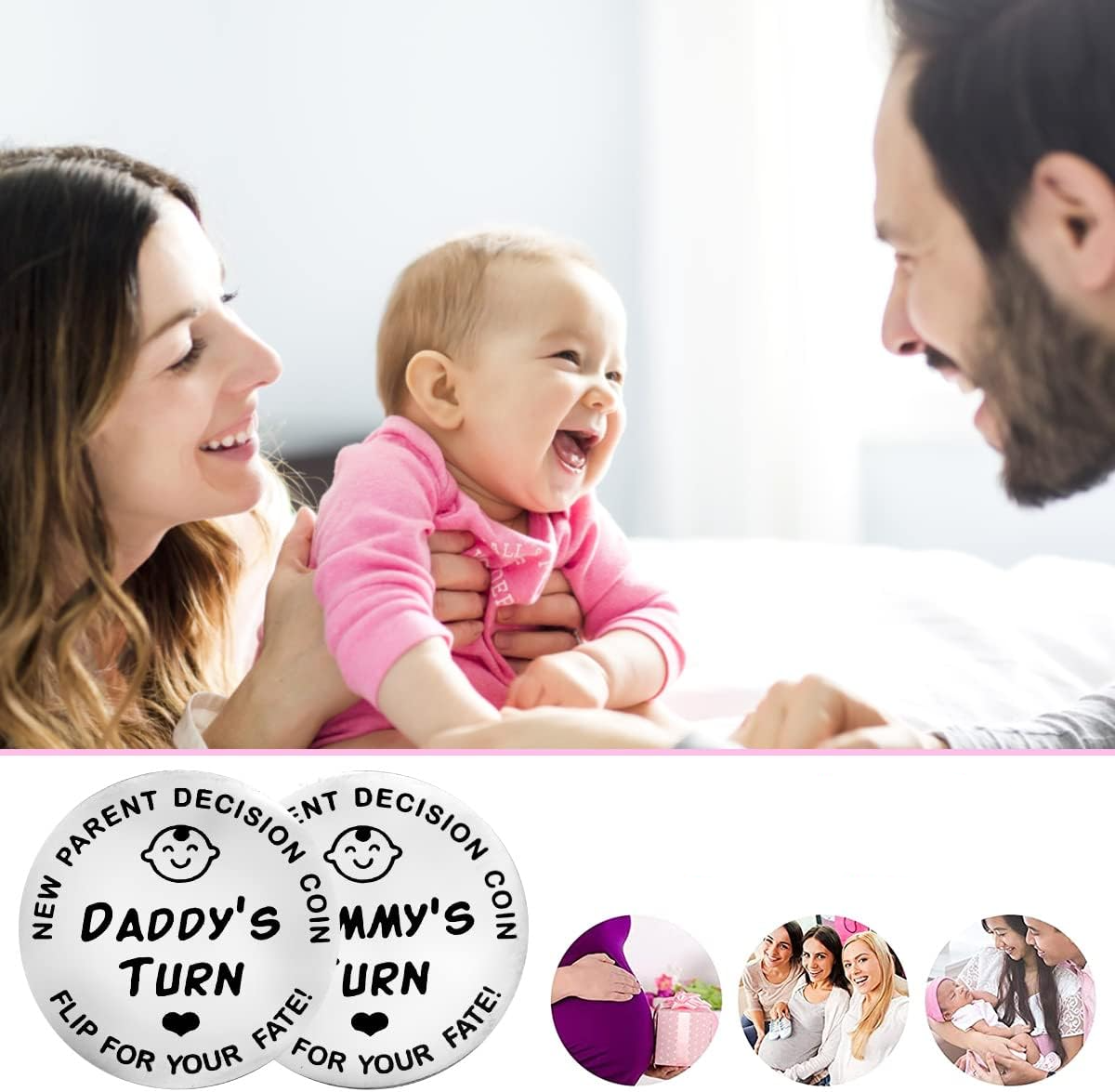 (Ø3cm) Mummy / Daddy Münze Entscheidungsmünze Lustiges Herausforderungs Spiel Eltern Geschenk Glücksmünze - Silber