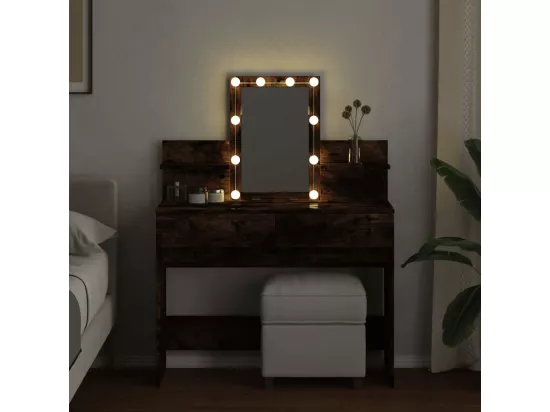 Coiffeuse avec LED chêne fumé 100x40x130 cm