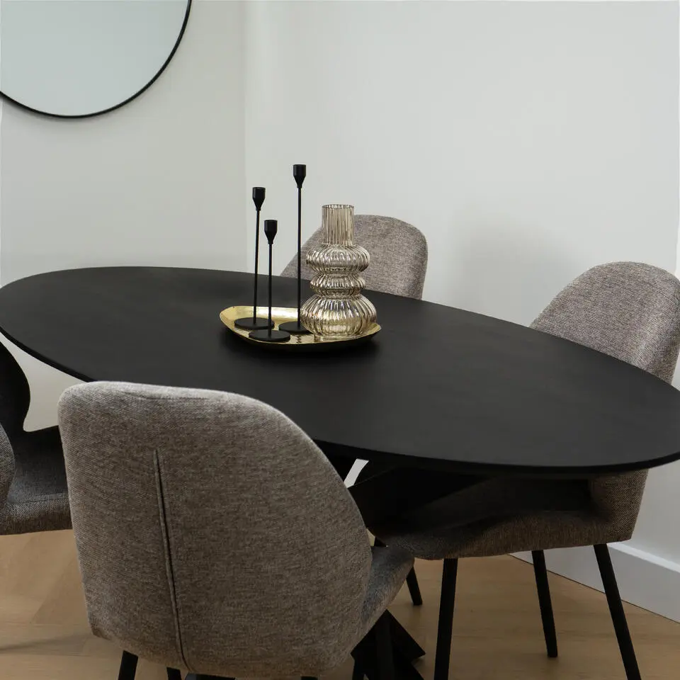 QUVIO Eettafel Sofia – Ovaal – 180x90 cm – Kruispoot – Zwart