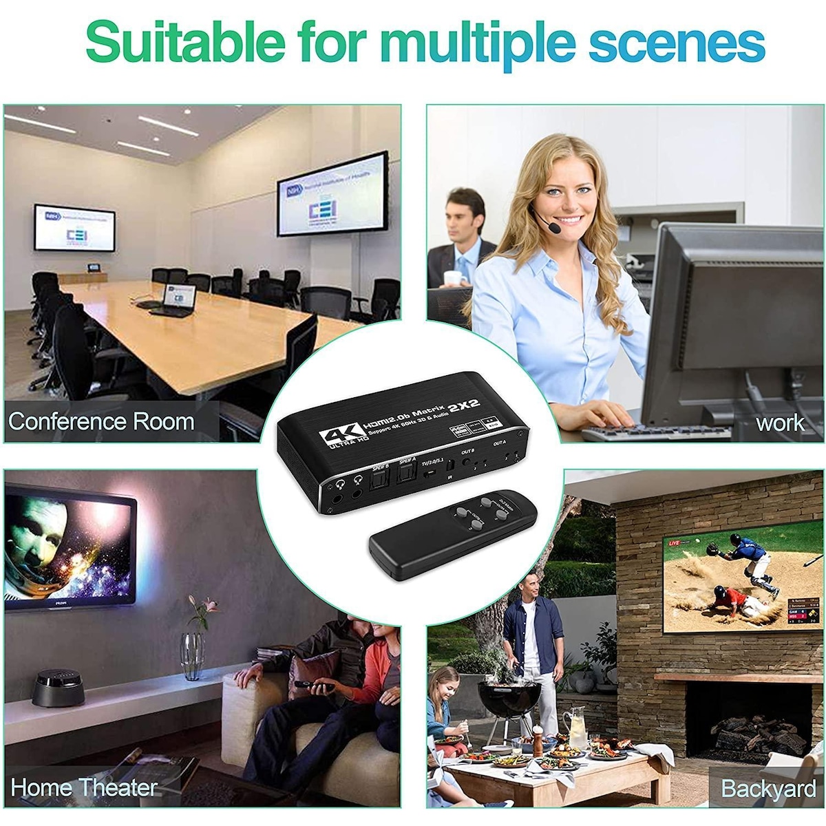 NÖRDIC HDMI Matrix switch 2X2 med avtrekker 4K60Hz RGB 8: 8: 8 18Gbps 3D HDR HDCP2.2