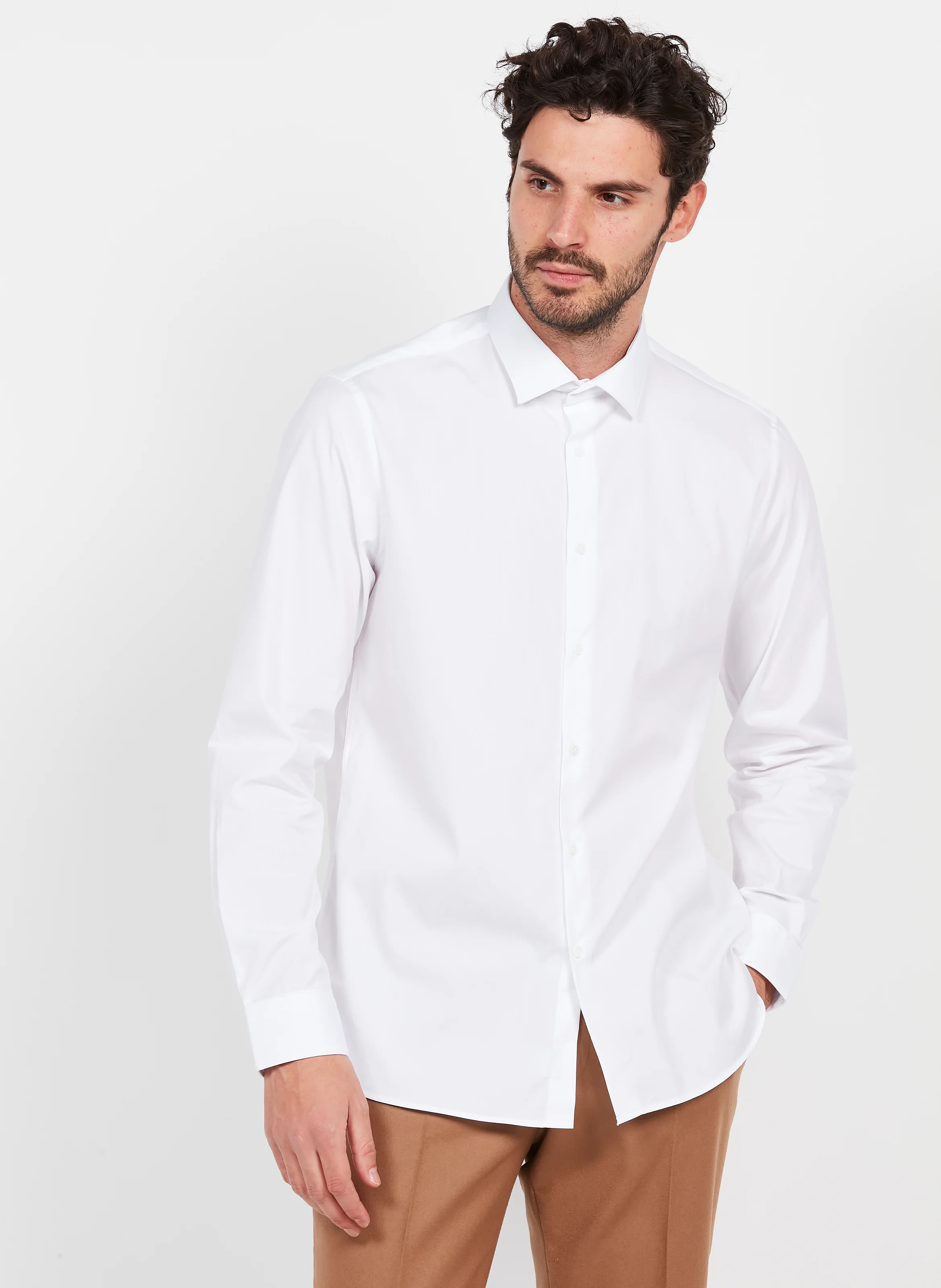 Chemise col classique regular-fit en coton| Blanc