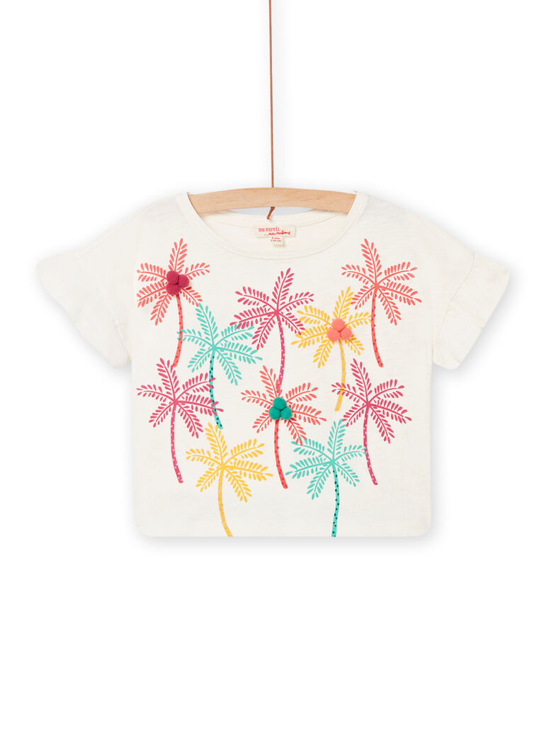T-shirt animations palmiers manches courtes écru enfant fille