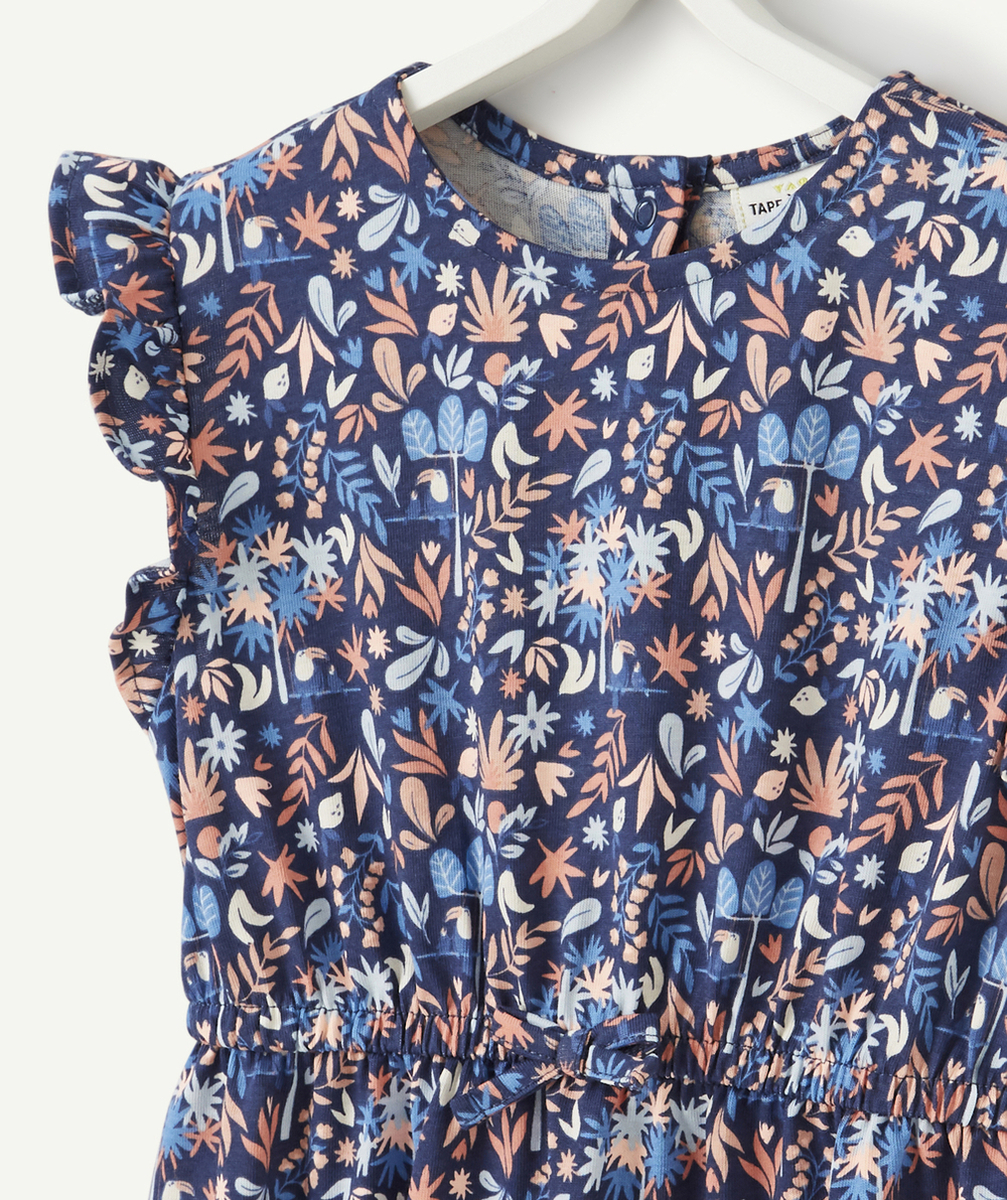 ROBE BÉBÉ FILLE BLEUE EN COTON BIO ET IMPRIMÉ FEUILLES