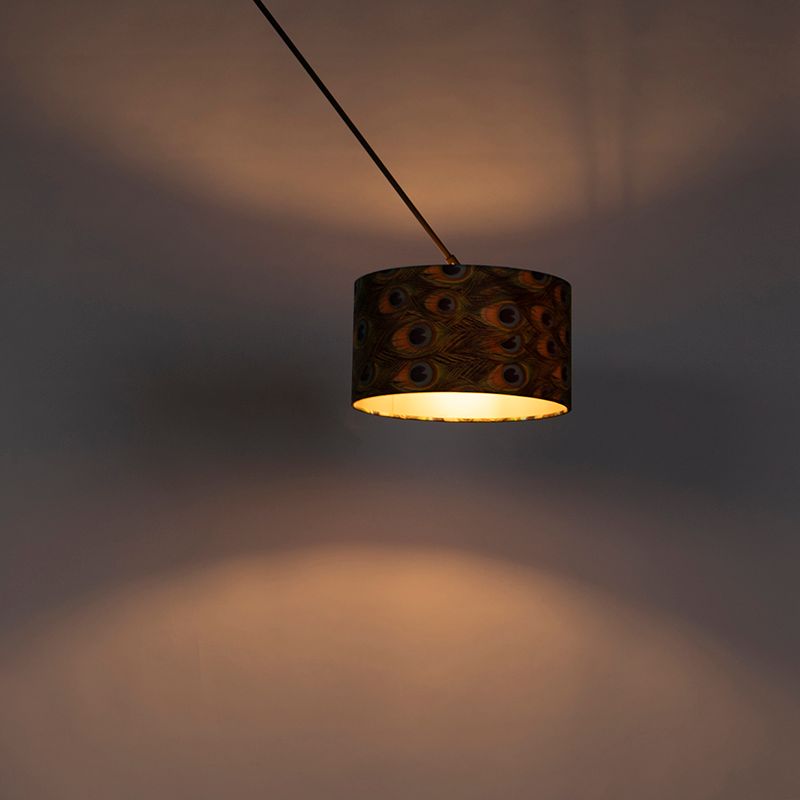 Hanglamp zwart met velours kap pauw met goud 35 cm - Blitz