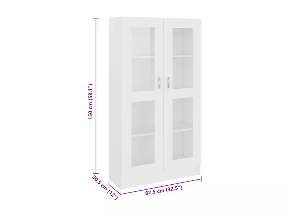 Armoire à vitrine Blanc 82,5x30,5x150 cm Bois d'ingénierie